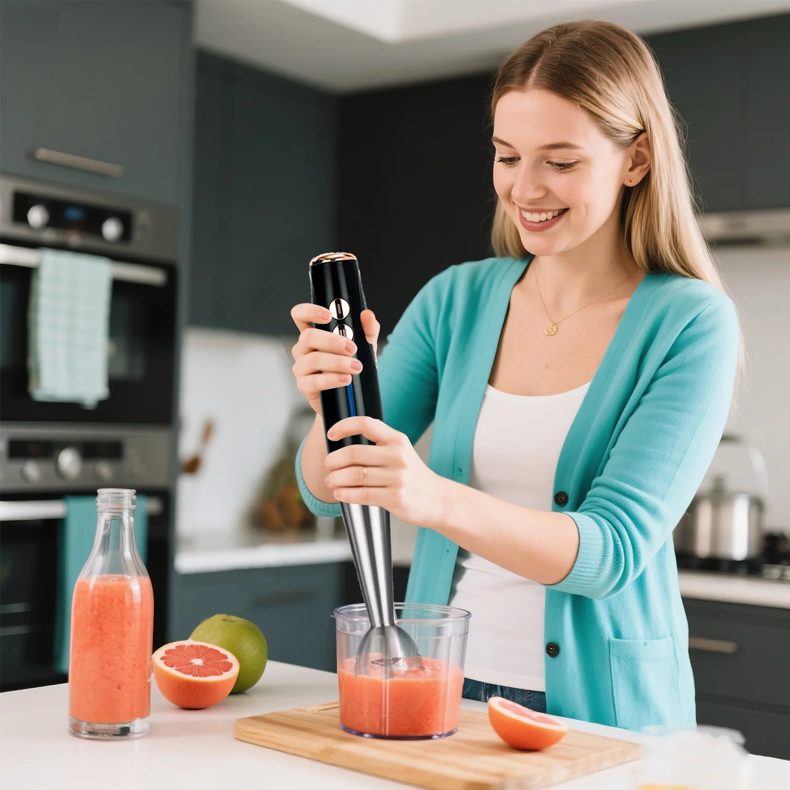 5-in-1 16500 U/min Stabmixer Pürierstab Fleischwolf Gemüsehacker 600 ml Zerkleinerer Schneebesen 600 ml Smoothie-Becher