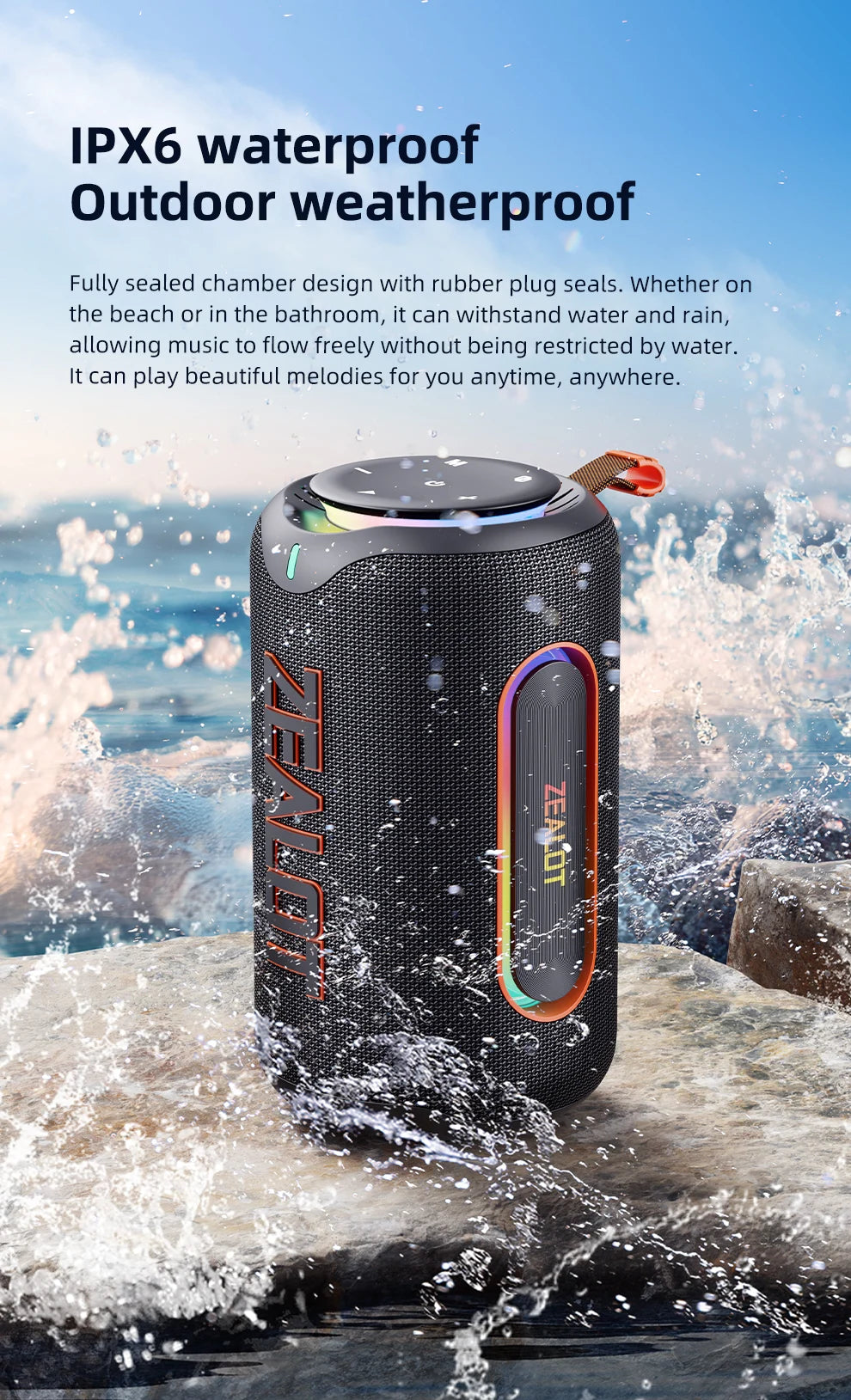 ZEALOT_MP1 Tragbarer Bluetooth-Lautsprecher 60W StormBox Blast Outdoor Wireless Lautsprecher IPX6 Wasserdichter Party Camping Lautsprecher 12H ZEAL