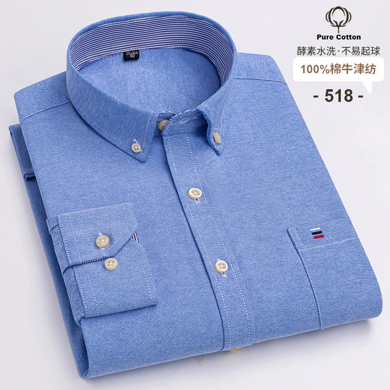 100 % Baumwolle Oxford Herrenhemden Langarm Kariert Weich Regular Fit Festliches Hemd Tasche Sozial Bluse Herrenkleidung S-7XL