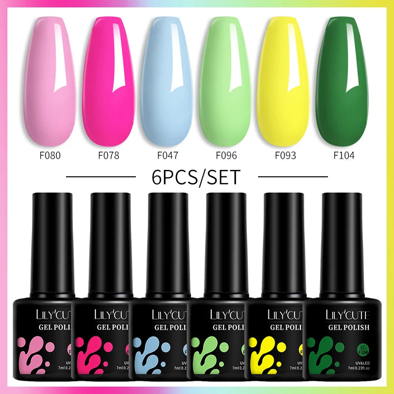 LILYCUTE 7ML 6PCS Neon Gel Nagellack Set fluoreszierend Farbwechsel Semi Permanent Soak Off Maniküre-Kit Nail Art Gel