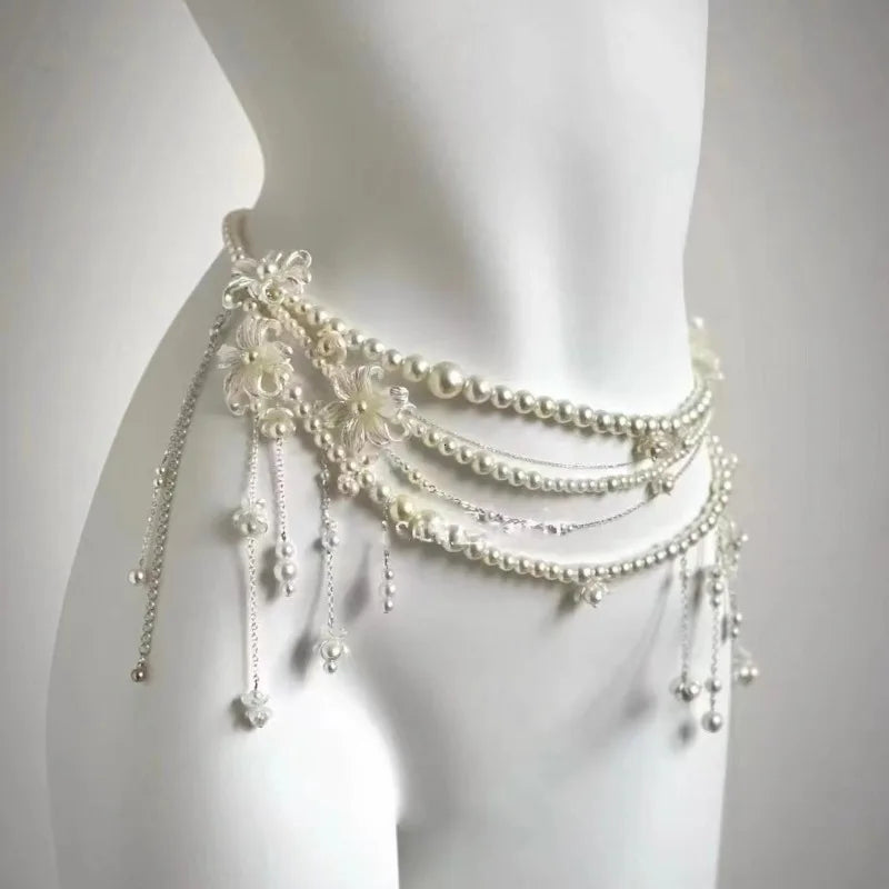 Multilayer Pearl Belt Waist Chain for Women's Fashion Retro Y2K Designer Belt Character Playing Clothes Accessories Party Belts Hauptbild