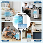 Tragbarer mobiler Kühlerlüfter 7L Tank 12h Timer 120° Oszillation, Fernbedienung mit beweglichen Rädern für Schlafzimmer, Wohnzimmer
