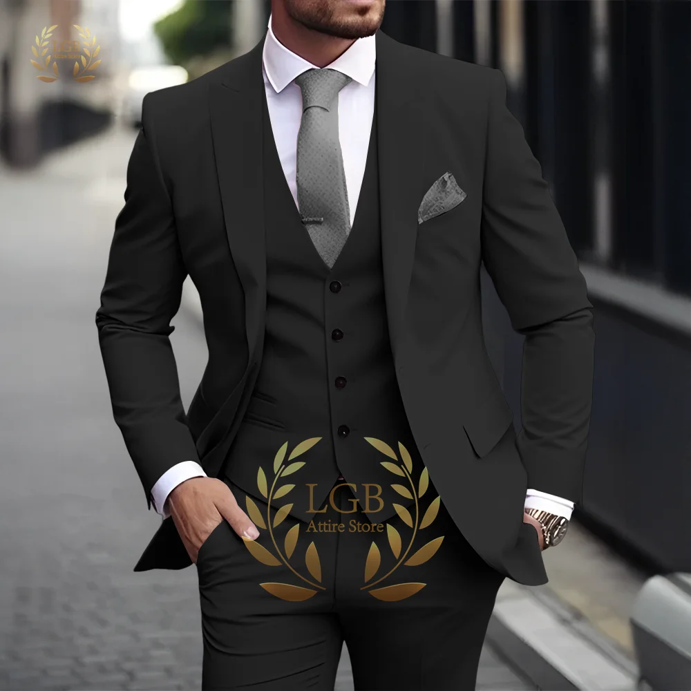Herren Khaki 3-teiliger Anzug Klassischer spitzer Revers Business Formal Hochzeit Bräutigam Slim Fit Eleganter Gentleman-Stil Mode Blazer