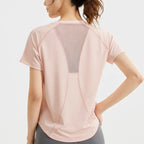 STOUREG Damen Lockeres Mesh Sport T-Shirt Schnell Trocknend Kurzarm Yoga T-Shirt Pilates Laufen Sport Fitness Kurzarm