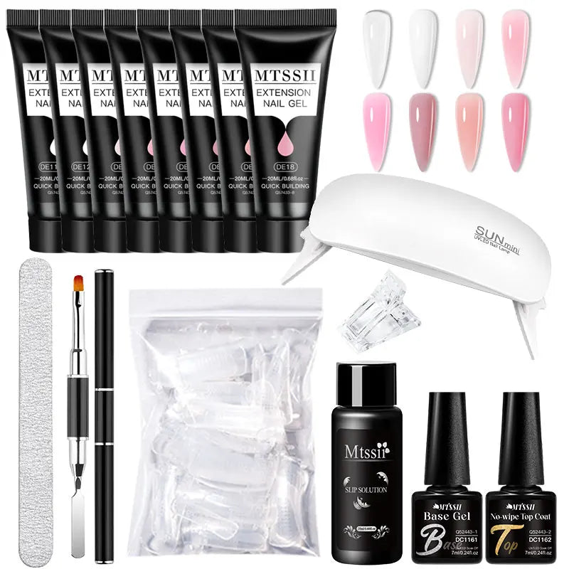 24-teiliges Set 20ml Poly Nail Extension Gel Kit Mini-UV-Lampe Versiegelung mit Basislack Überlack Professionelles Poly-UV-Nagelgel-Kit Starter-Kit