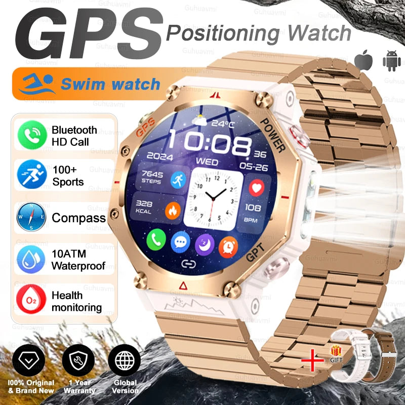 T-Rex 3 Ultra Militärische GPS-Smartwatch 10ATM Wasserdicht Kompass Höhenmesser Barometer AMOLED Herren HD Anruf Sport-Smartwatch