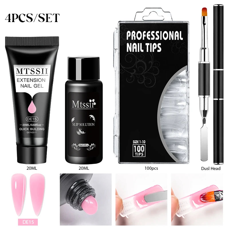 24-teiliges Set 20ml Poly Nail Extension Gel Kit Mini-UV-Lampe Versiegelung mit Basislack Überlack Professionelles Poly-UV-Nagelgel-Kit Starter-Kit