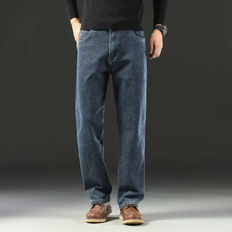 Herren Baggy Jeans Frühling und Herbst Lässige Gerade Stretch Vielseitige Weite Business Denim Hose Bequeme Loose Hose