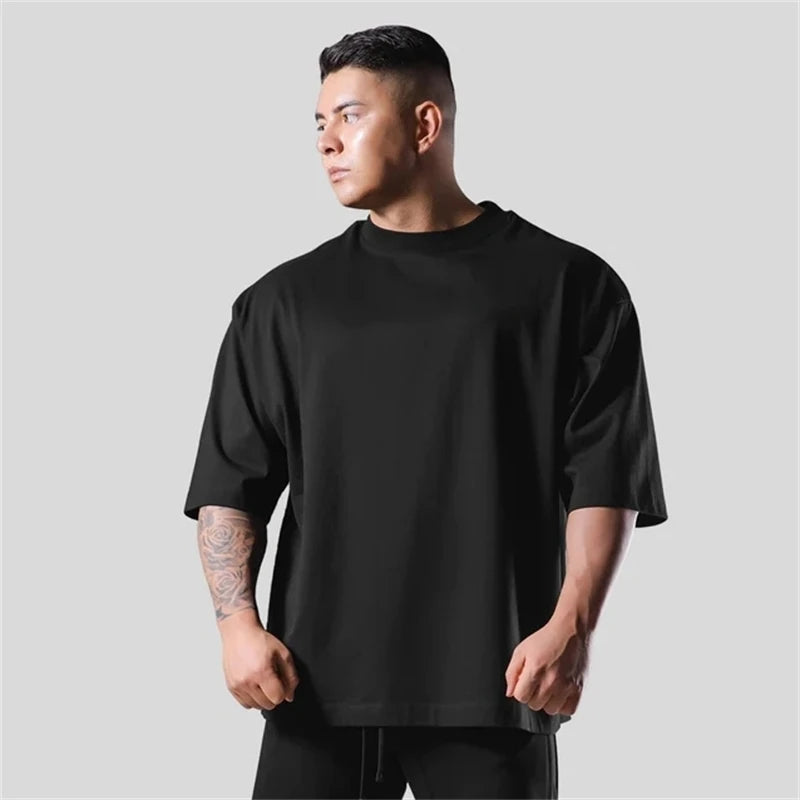 LYFT 100% Cotton Men's Gym T-Shirt Loose Fit Short Sleeve Sport Fitness Running Workout Training Shirt in Sizes M to XXXL