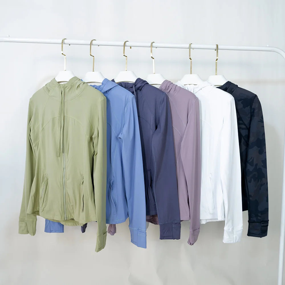 Damen Kapuzen-Sportanzug für Outdoor, Laufen, Fitness und Yoga, atmungsaktiv, lange Ärmel, Strickjacke