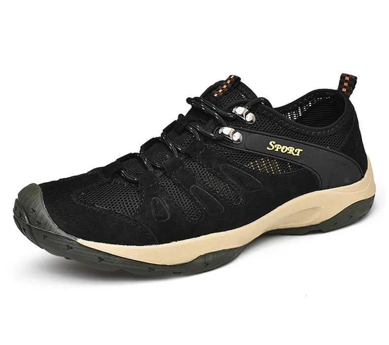 Spring Summer Leather Mesh Outdoor Trekking Shoes Hiking Shoes  Walking Tourism Camping Upstream Sneakers Anti-Slip Breathable