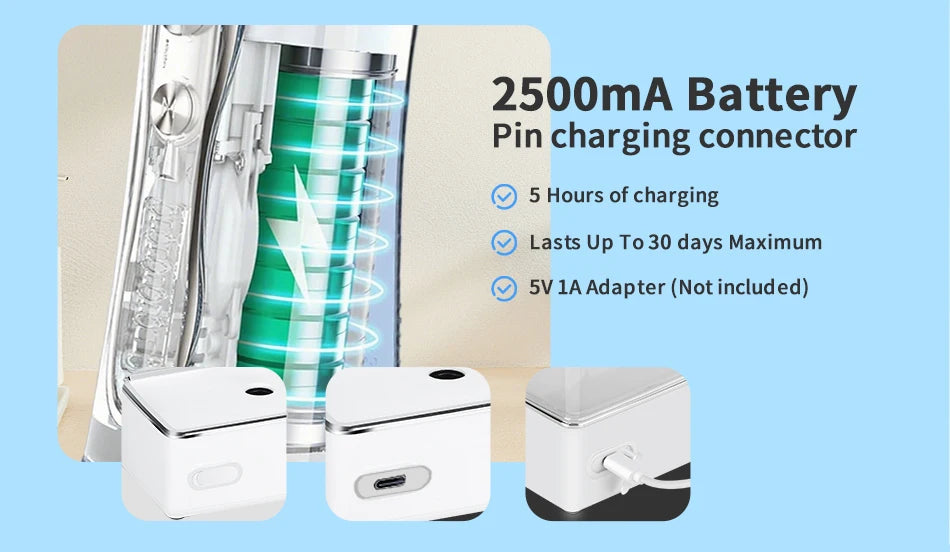 H2ofloss Munddusche Tragbar Munddusche 570 ml 140 PSI Hochdruck 6 Modi 5 Düsen mit Aufbewahrungstasche USB Wiederaufladbar