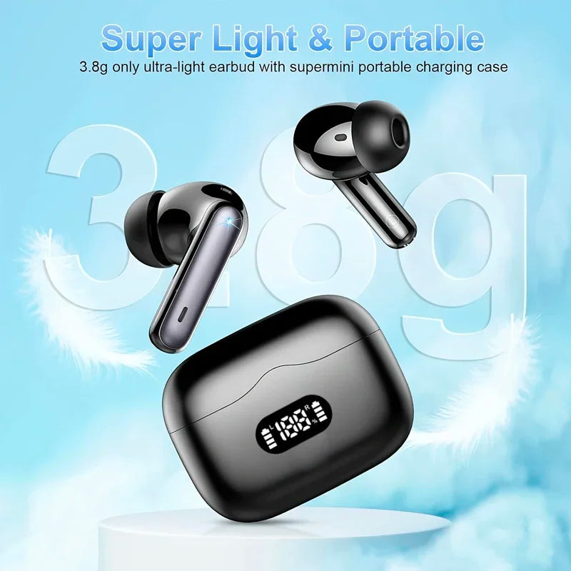 UYUXIO Kabelloser Kopfhörer 40 dB Geräuschunterdrückung Bluetooth 5.3 Kopfhörer ENC mit LED-Anzeige HD TWS Ohrhörer Transparenzmodus