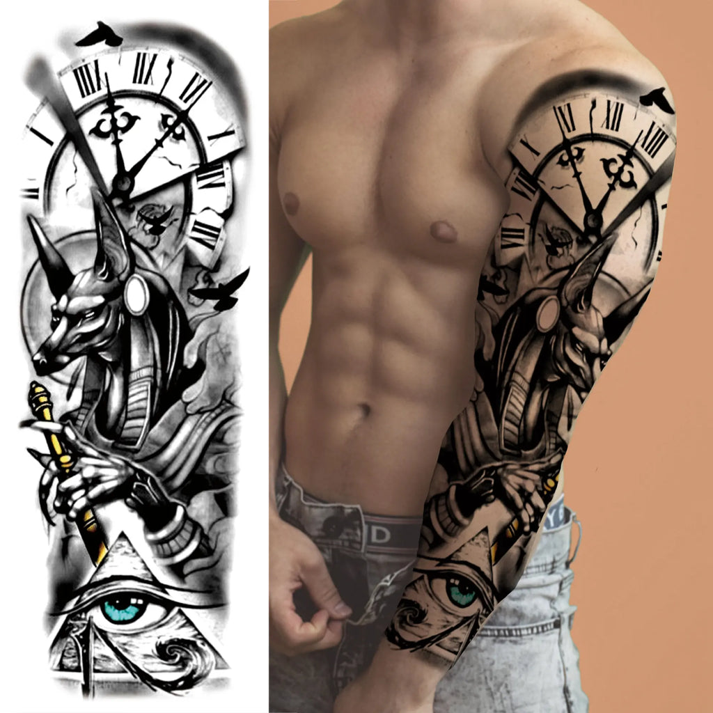 Kompass Roboterarm Temporäre Tattoos Ärmel für Männer Frauen Realistische Gefälschte Totenkopf Engel Ganzarm Tattoos Maori Totem Tattoo Aufkleber