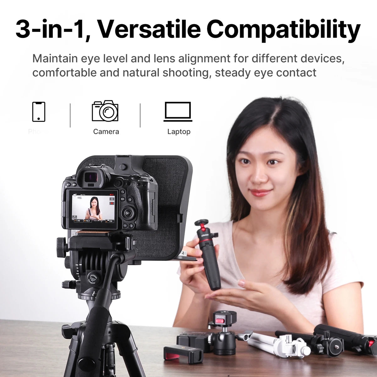 Ulanzi RT02 Universal-Teleprompter Prompter DSLR-Kamera Smartphone Tablet Laptop-Teleprompter Live-Streaming Videoaufnahme