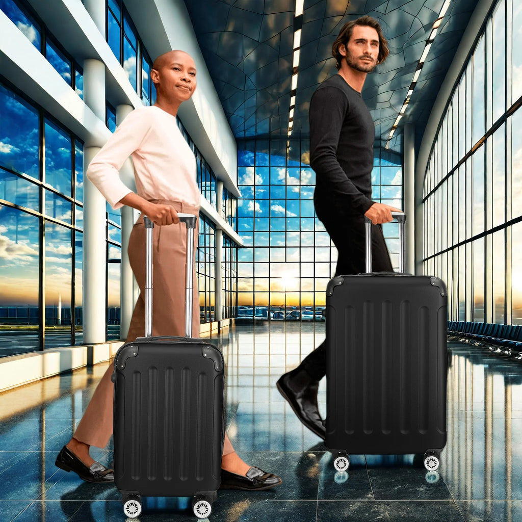 Comanlai 3-teiliges Rollkoffer-Set, schwarze Hartschalenkoffer, klassisches Streifendesign, mit 360°-Universalrollen, TSA-Schloss und Teleskopgriff, für Geschäftsreisen und Outdoor-Urlaub