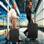 Comanlai 3-teiliges Rollkoffer-Set, schwarze Hartschalenkoffer, klassisches Streifendesign, mit 360°-Universalrollen, TSA-Schloss und Teleskopgriff, für Geschäftsreisen und Outdoor-Urlaub