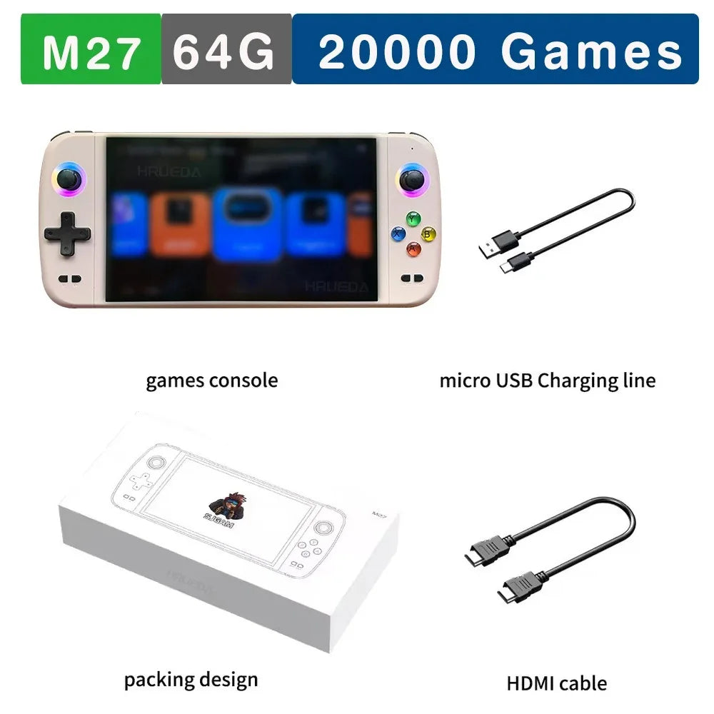 M28 Retro Handheld-Videospielkonsole, 7,1-Zoll-Bildschirm, über 30 Emulatoren für PS2/PS1/PSP, 3D-Dual-Analog-Sticks [God of War Klassiker