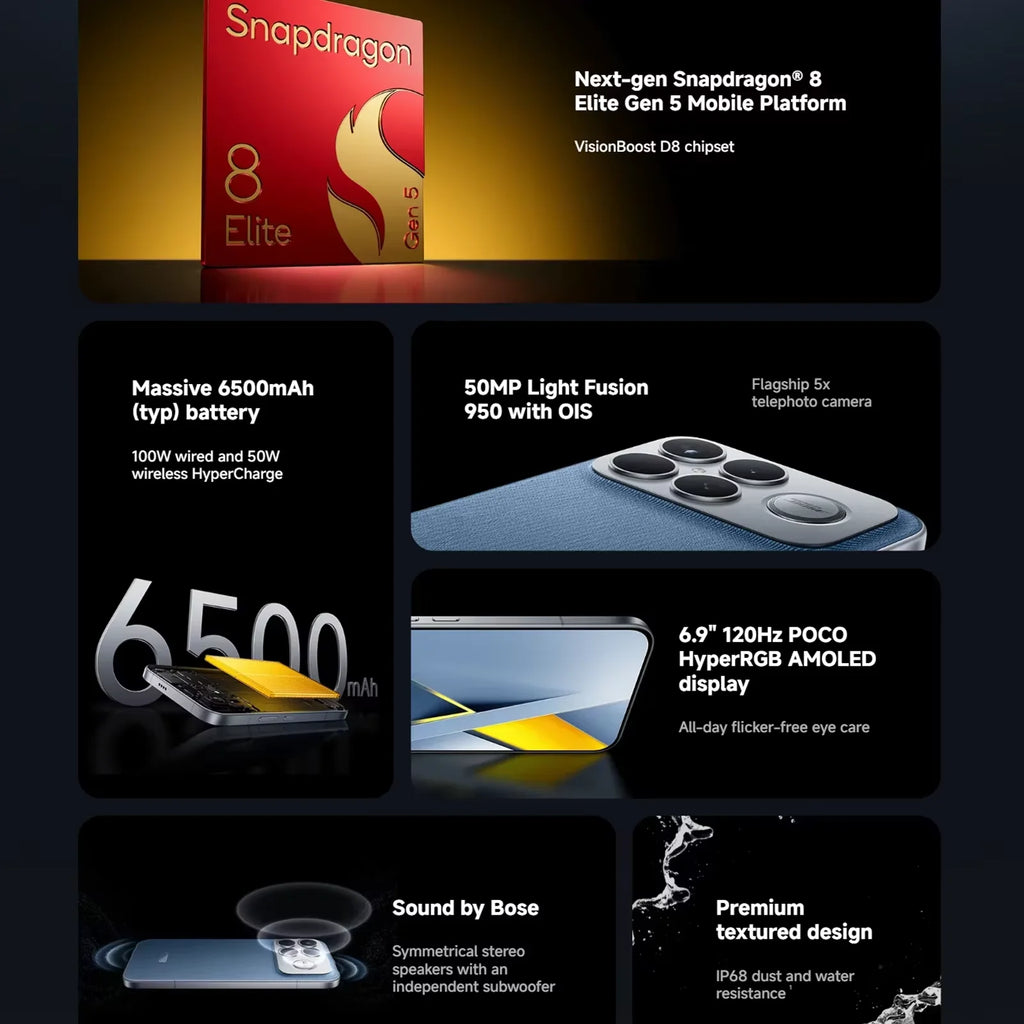 Globale Version POCO F8 Ultra Snapdragon 8 Elite Gen 5 Smartphone 6.9" 120Hz AMOLED Display 6500mAh 100W Akku Xiaomi Telefon