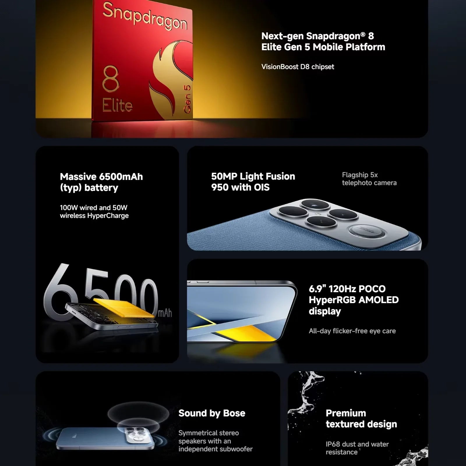 Globale Version POCO F8 Ultra Snapdragon 8 Elite Gen 5 Smartphone 6.9" 120Hz AMOLED Display 6500mAh 100W Akku Xiaomi Telefon
