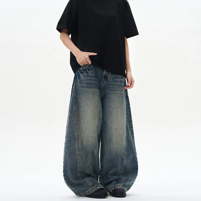 2025 Frühling Neue Herrenjeans Oversize Weite Beinhose Lockere Vintage Patchwork Blitz-Riss-Denim-Hose Streetwear Herren Zweitbild