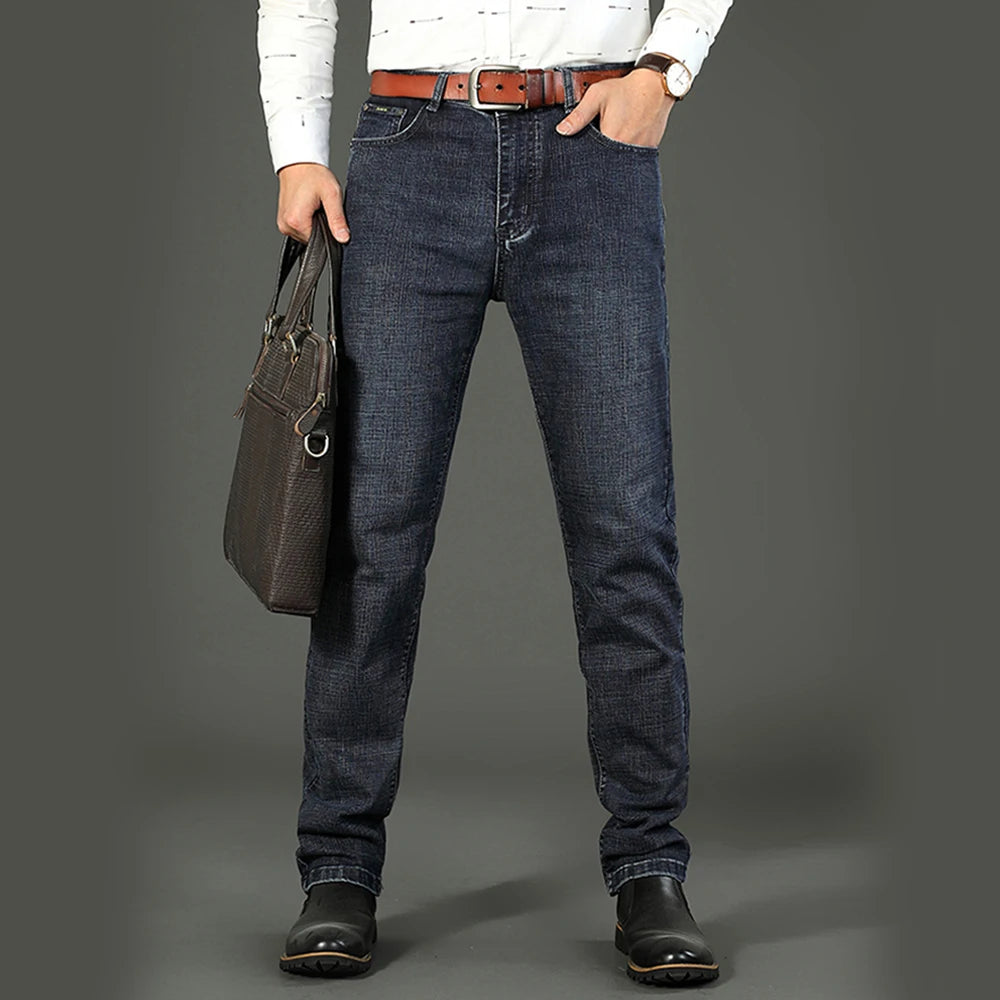 Wthinlee Business Men Jeans Casual Straight Stretch Fashion Classic Blue Black Work Denim Trousers Spring Summer Brand Clothing