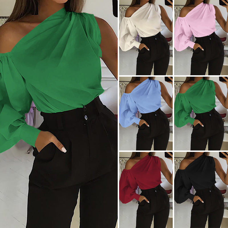 Sexy schulterfreie Damenhemden Sommer Laternenärmel Bluse Casual Loose Solid Tops Lady Elegante Blusen Femme Streetwear Hemd