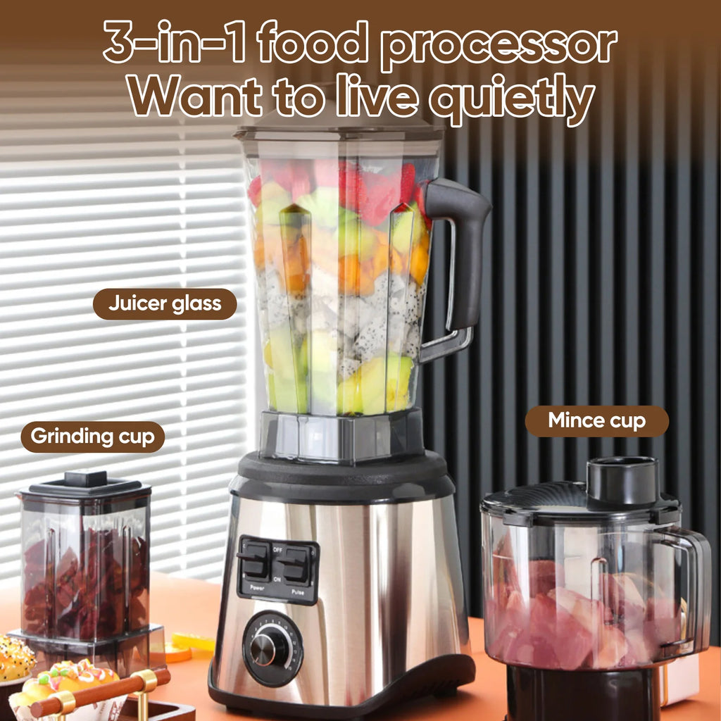 3-in-1 Leistungsstarker Standmixer Entsafter Smoothie Maker 0.5/1.5/2.5L 3 Behälter Küchenmaschine Mixer für Eis Nüsse Obst
