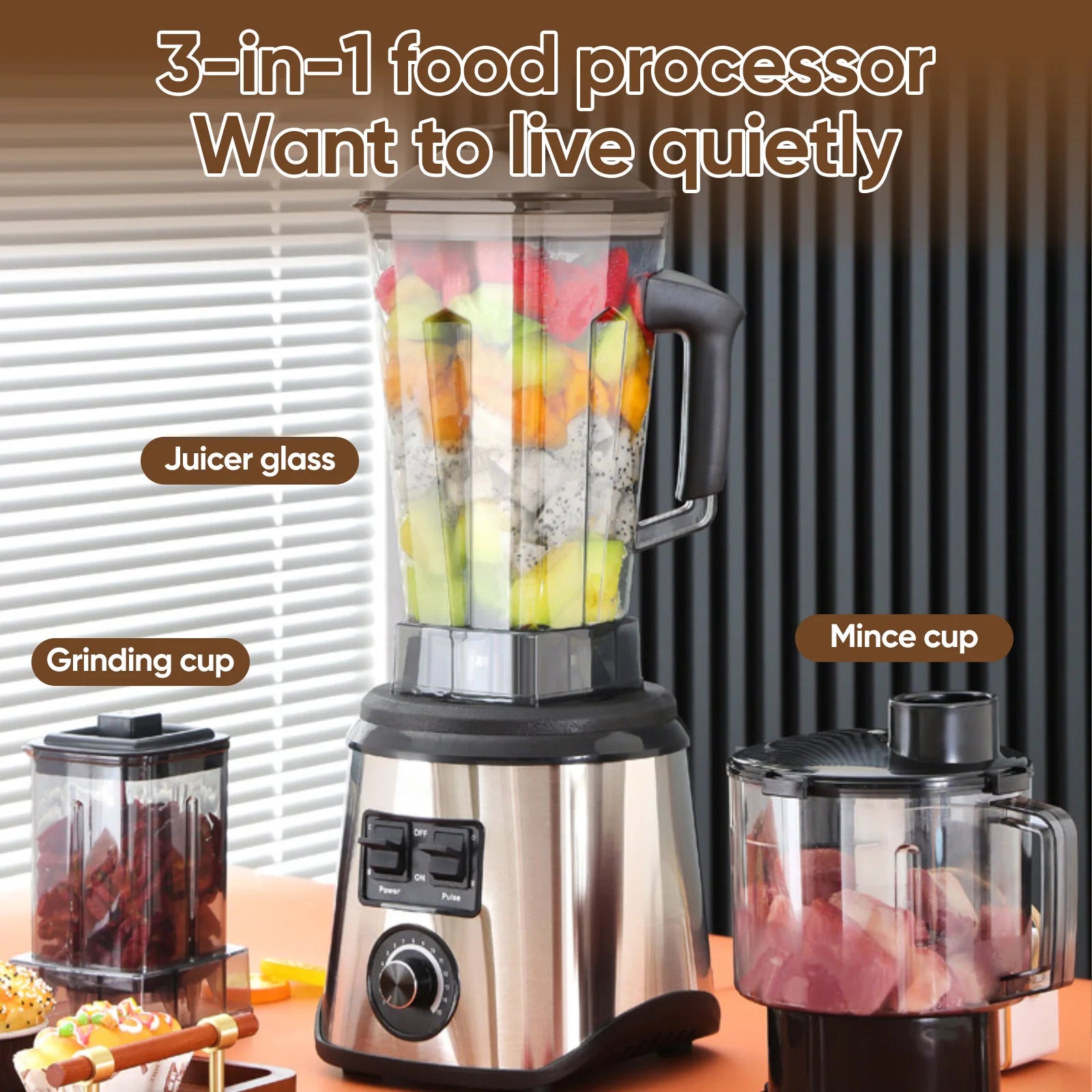 3-in-1 Leistungsstarker Standmixer Entsafter Smoothie Maker 0.5/1.5/2.5L 3 Behälter Küchenmaschine Mixer für Eis Nüsse Obst