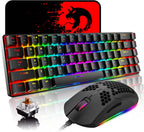 65 % kabelgebundenes mechanisches Gaming-Tastatur- und Maus-Combo, Mini-Tastatur mit 68 Tasten, RGB-Hintergrundbeleuchtung, leichte optische RGB-Wabenmaus