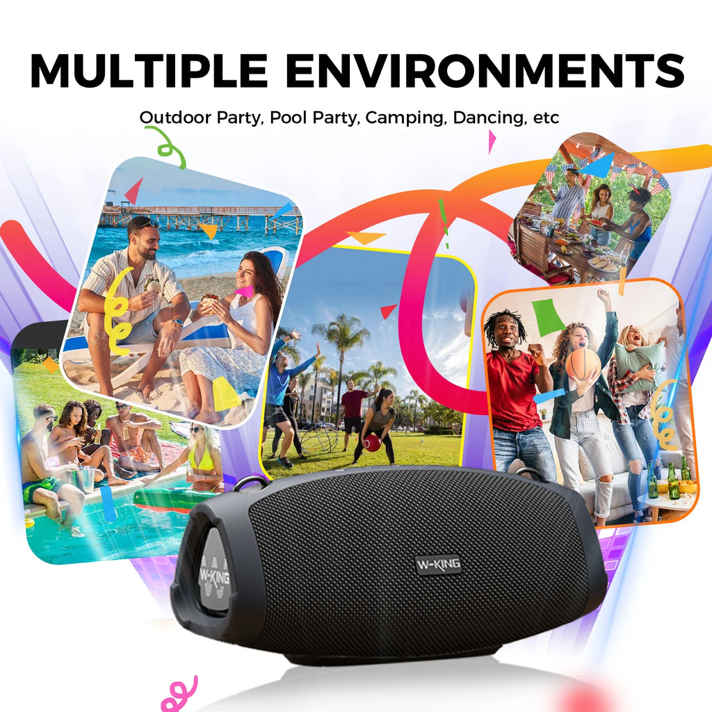 W-KING 70W Waterproof Portable Loud Bluetooth Speaker, Wireless Outdoor Boombox SubwooferTriple Passive Radiators-Deep Bass