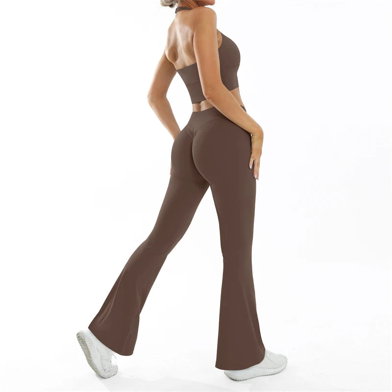 Scrunch-Sportanzug Damen Yoga-Set Gymnastik-Kleidung Sexy Sport-BHs und Schlaghosen-Sets Fitness-Outfits Damen Trainingskleidung