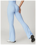 Crossover Flare Yoga Leggings für Damen High Waist V Cross Schlaghose Bauchkontrolle Yogahose Weites Bein Fitness Leggings