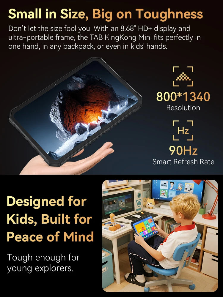 Android Tablet Cubot TAB KingKong Mini, 10200mAh Mega Akku 16GB(6+10), 128GB, Camping-Licht, 8,68 Zoll Bildschirm, 48MP Kamera, GPS