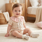 Baby Bodysuit Sommer 2026 Blumendruck Baumwolle Peter-Pan-Kragen Puffärmel Strampler für Mädchen Weiches atmungsaktives Outfit