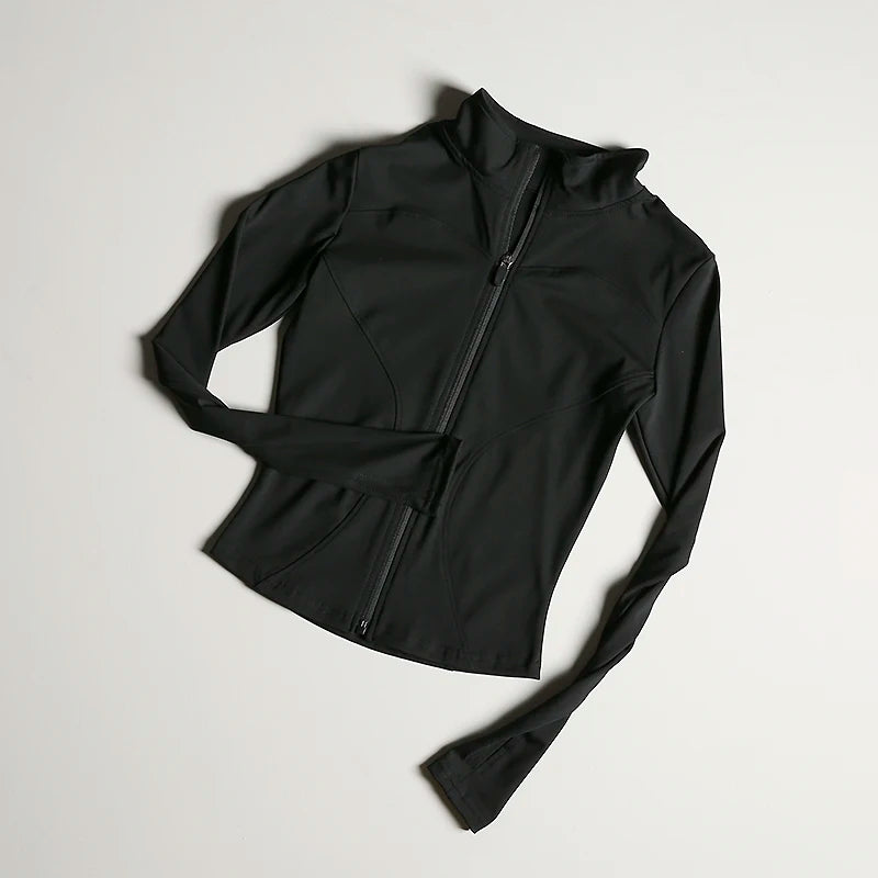 Slim Fit Sportjacke Stehkragen Reißverschlussmantel Sport Fitness Yoga Kleidung Plus Samtjacke Schlankheits-Schnelltrocknender Anzug