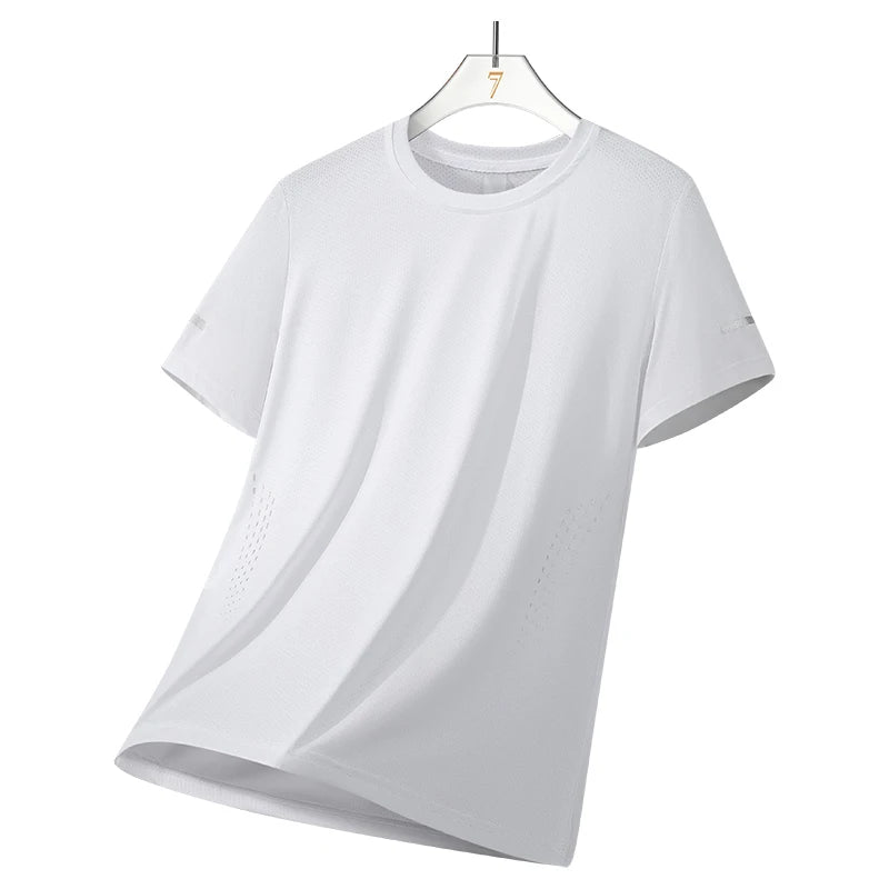 CHRLCK Herren Wander-Schnelltrocknungs-T-Shirts Atmungsaktive Lauf- und Angel-T-Shirts Weiche Elastizität Outdoor-Sport-Kurzarmshirt Sommer