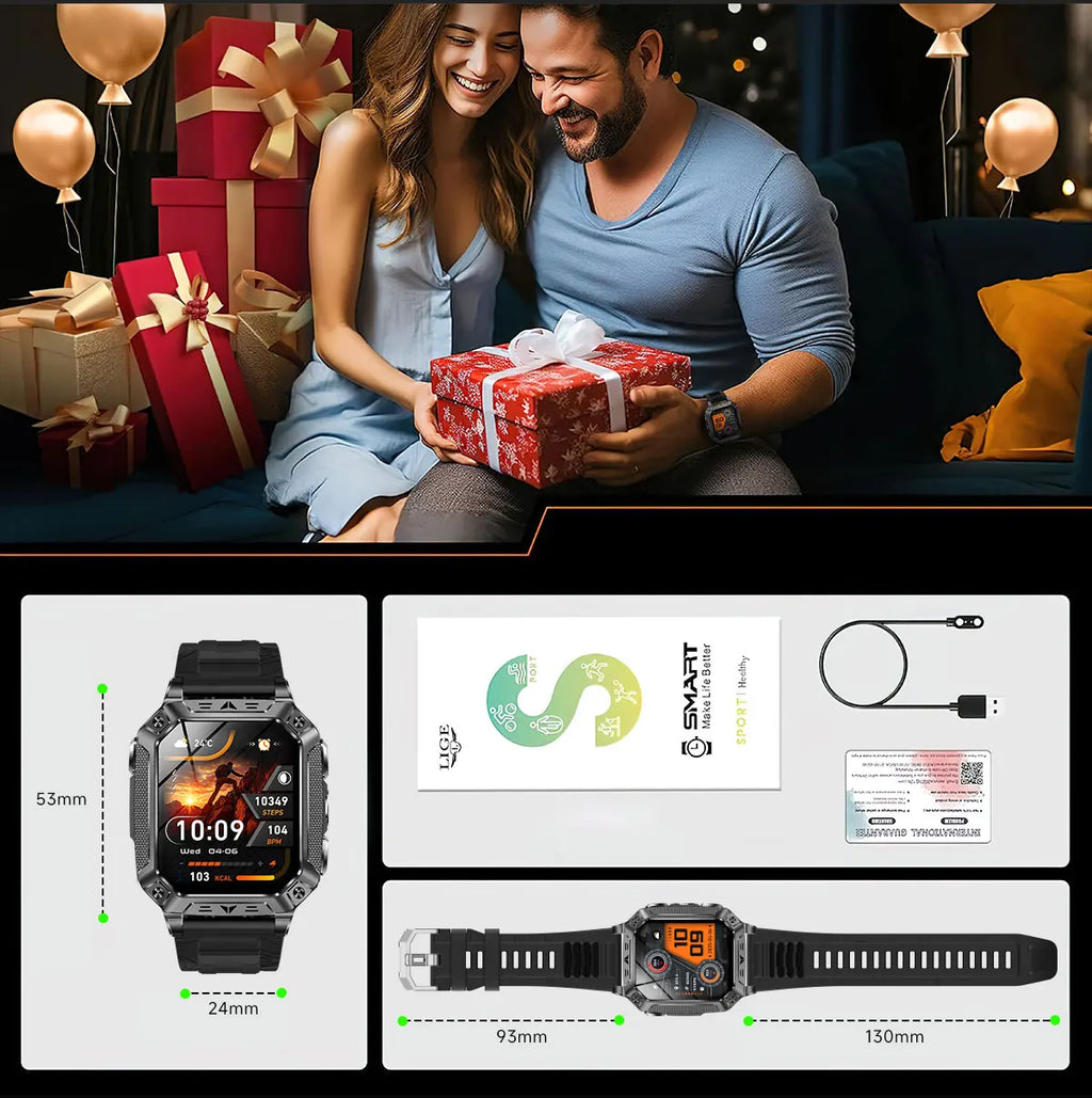 2026 TANK Neue 1400mAh Militär GPS Smartwatch Herren 2.01" AMOLED-Bildschirm 10ATM Wasserdichte Uhr SOS Anruf Taschenlampe Smartwatch iOS