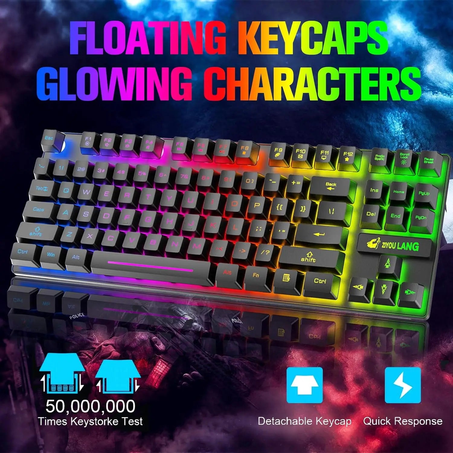 T87 Kabellose Tastatur-Maus-Set, Regenbogen-Hintergrundbeleuchtung, wiederaufladbare 2,4G Gaming-Tastatur, 2400 DPI Optische Gaming-Maus mit Mauspad Zweitbild