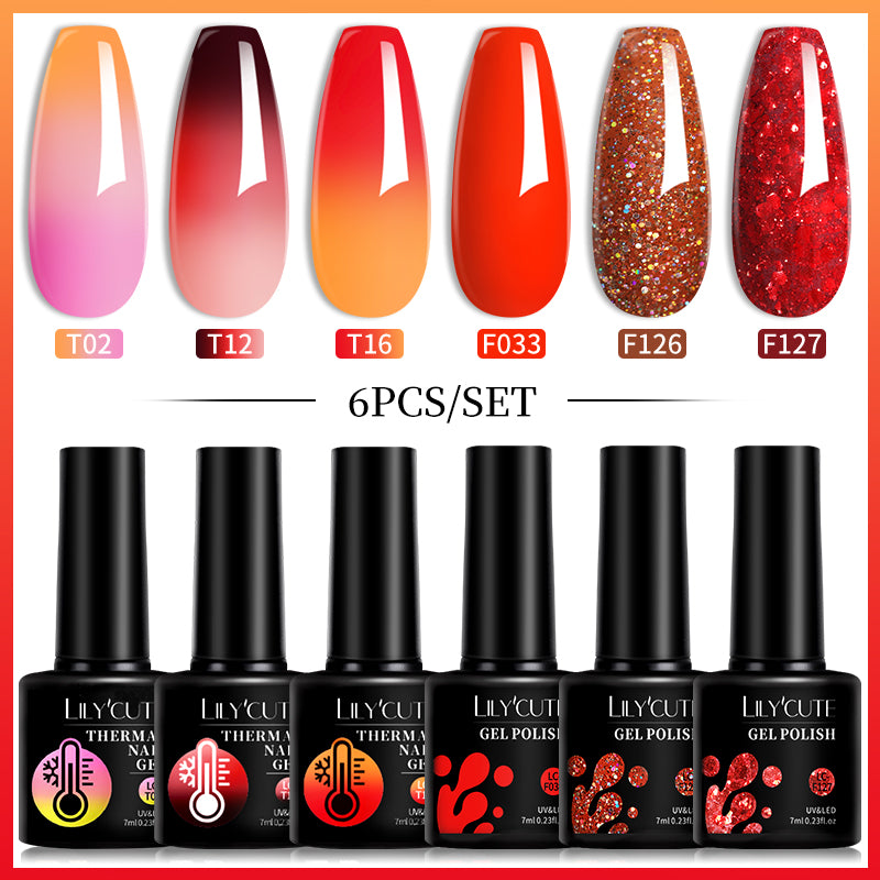 LILYCUTE 7ML 6PCS Neon Gel Nagellack Set fluoreszierend Farbwechsel Semi Permanent Soak Off Maniküre-Kit Nail Art Gel
