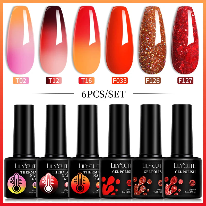 LILYCUTE 7ML 6PCS Neon Gel Nagellack Set fluoreszierend Farbwechsel Semi Permanent Soak Off Maniküre-Kit Nail Art Gel
