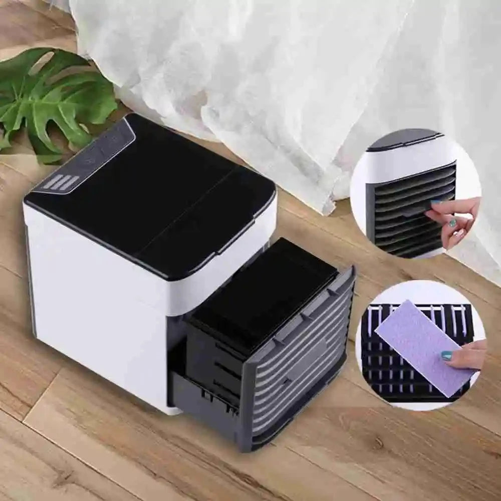 Mini Klimaanlage Tragbar USB mit Luftbefeuchter, Eiskühlung, perfekt für die Sommerhitze, ideal für Schreibtische und kleine Räume.