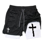 Herren-2-in-1-Lauf-Workout-Shorts mit Druck, Christian Gym Athletic Performance Shorts mit Handytasche und Handtuchschlaufe, Activewear