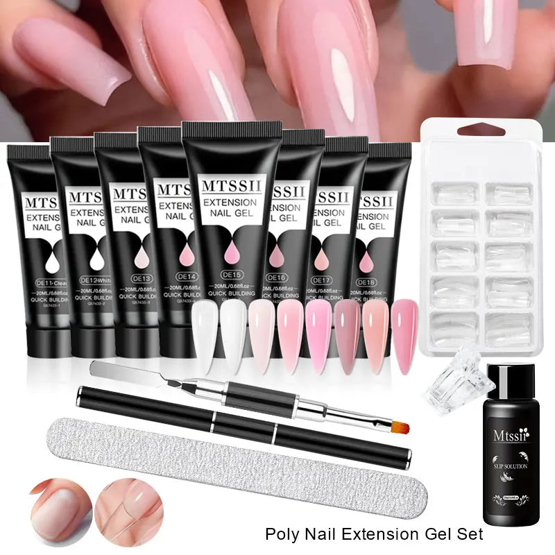 24-teiliges Set 20ml Poly Nail Extension Gel Kit Mini-UV-Lampe Versiegelung mit Basislack Überlack Professionelles Poly-UV-Nagelgel-Kit Starter-Kit
