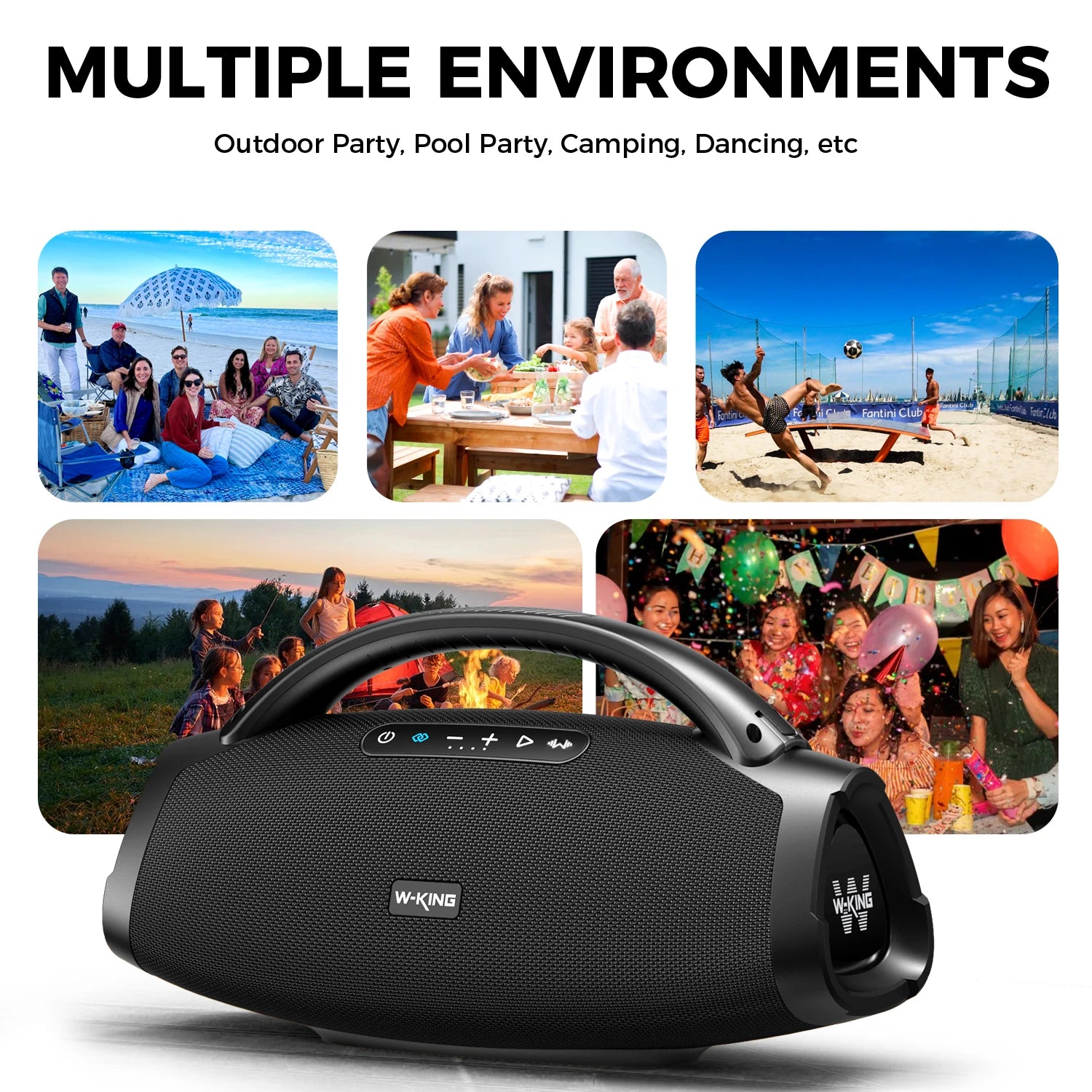 W-KING 200W RMS Portable Bluetooth Lautsprecher, Massive Bass Party Boombox IPX7 Wasserdichter Lautsprecher Groß, Lauter Outdoor Lautsprecher