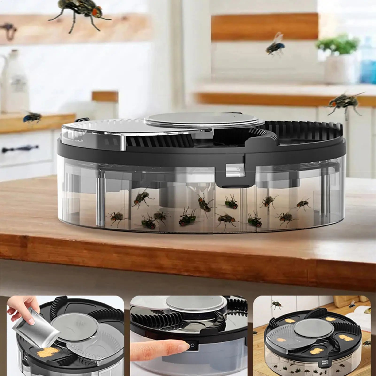 Elektrische Fliegenfalle USB-Anschluss Automatische Fliegenfänger Innen Außen Sicherheit Insektenfanggerät Leise Zuhause Küche Garten Fliegenfalle Zweitbild