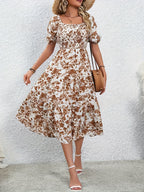 Elegantes Maxikleid mit Blumenmuster und Kragen – Damenmode im eleganten Stil