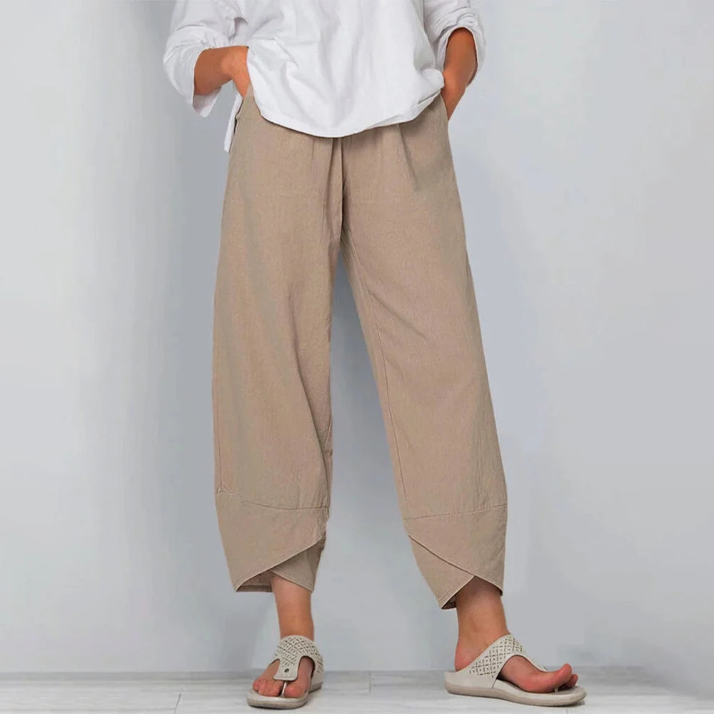 Women Cotton Linen Harem Pants Vintage Printed Wide Leg Trousers Casual Solid Pockets Harajuku High Waist Baggy Pants Joggers Main image