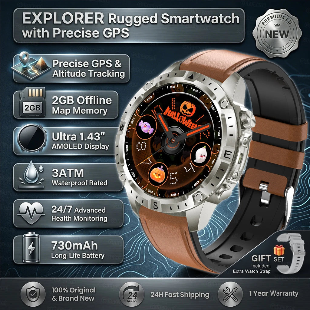 2026New Military T-Rex3 GPS Map Navigation Smart Watch 2GB RAM 1.43-inch AMOLED Screen 30M Waterproof Call Sports Smartwatch Men