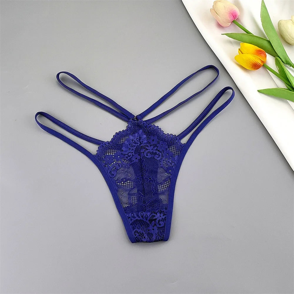 3 Stück Spitze Dünne Träger Tanga Frauen Tiefe Taille Sexy Perspektive Unterwäsche Damen Transparenter G-String Slip Plus Size T-Rücken